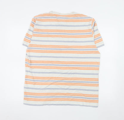 Crew Clothing Company Men's XL Striped Cotton T-Shirt Beige Orange