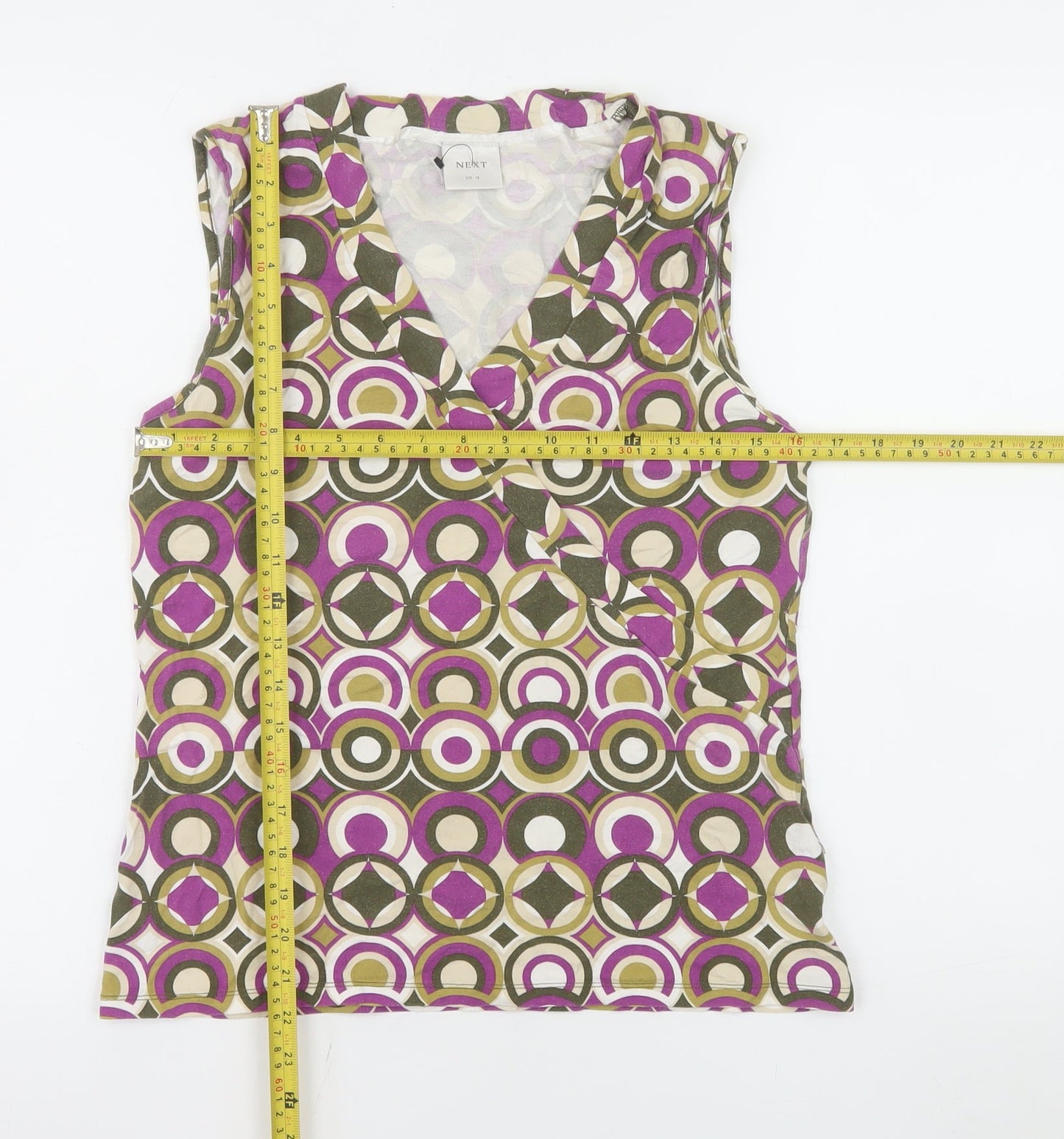 Next Women’s Multicoloured Geo Print Sleeveless Wrap Blouse UK 16