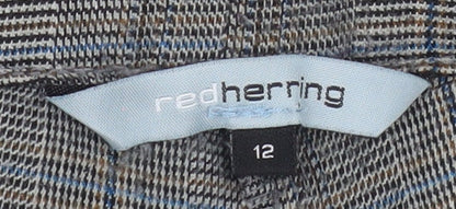 Red Herring Women's Grey Check Straight Leg Trousers Size 12