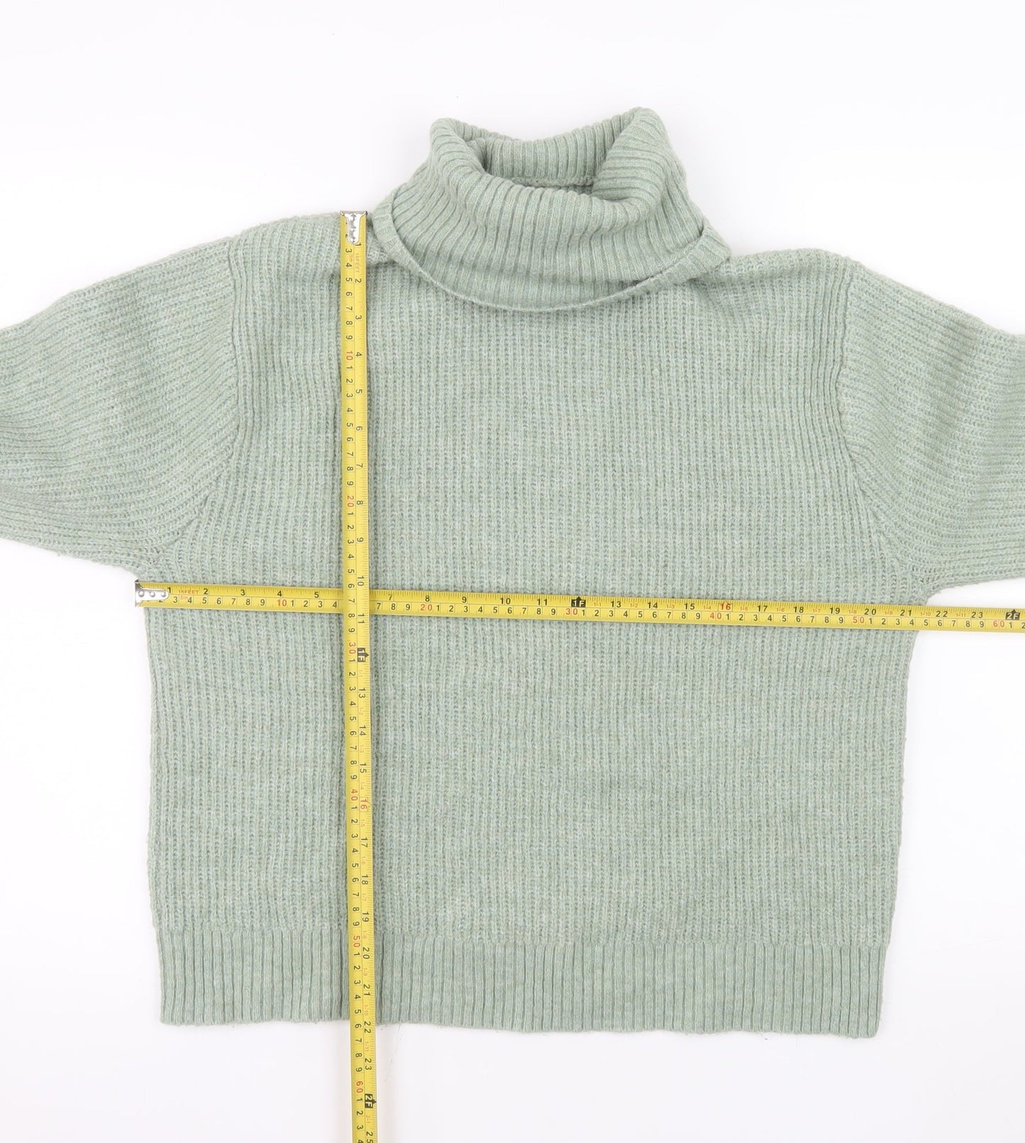 H&M Women's Green Roll Neck Ribbed Knit Jumper Size 12