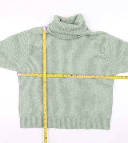H&M Women's Green Roll Neck Ribbed Knit Jumper Size 12