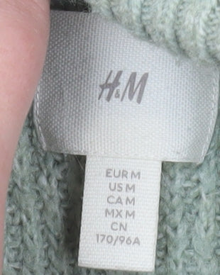 H&M Women's Green Roll Neck Ribbed Knit Jumper Size 12