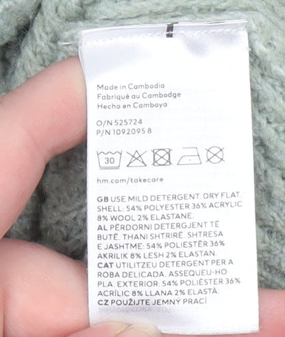 H&M Women's Green Roll Neck Ribbed Knit Jumper Size 12