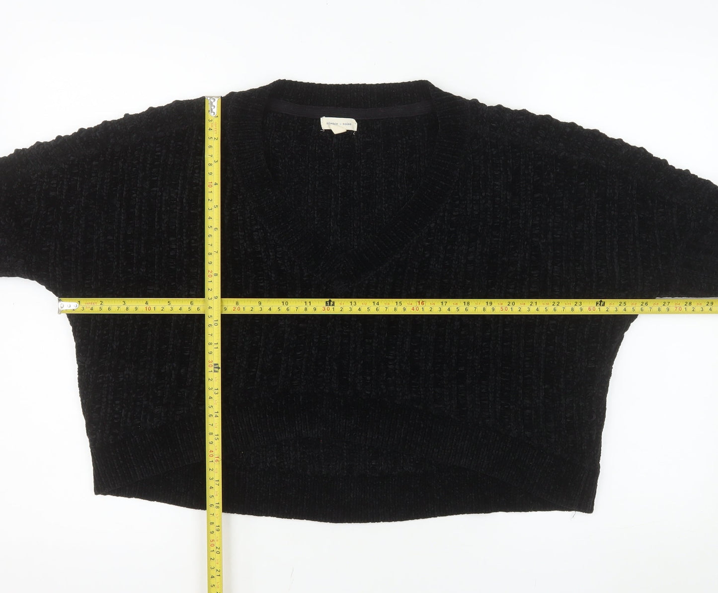 Silence + Noise Women's Black V-Neck Chunky Knit Pullover Jumper Size S