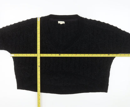 Silence + Noise Women's Black V-Neck Chunky Knit Pullover Jumper Size S
