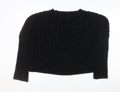 Silence + Noise Women's Black V-Neck Chunky Knit Pullover Jumper Size S