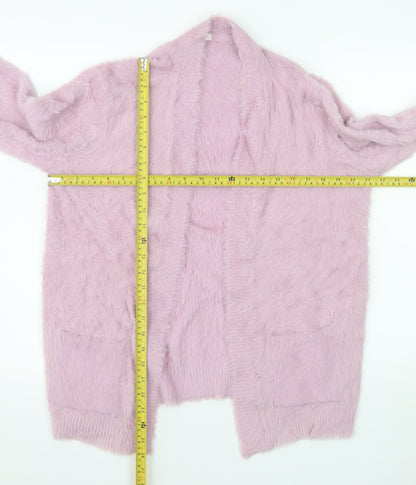 Next Girls Pink Fluffy Soft Jacket 15 Years Faux Fur Feel Open Front