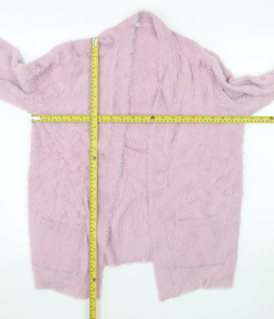 Next Girls Pink Fluffy Soft Jacket 15 Years Faux Fur Feel Open Front