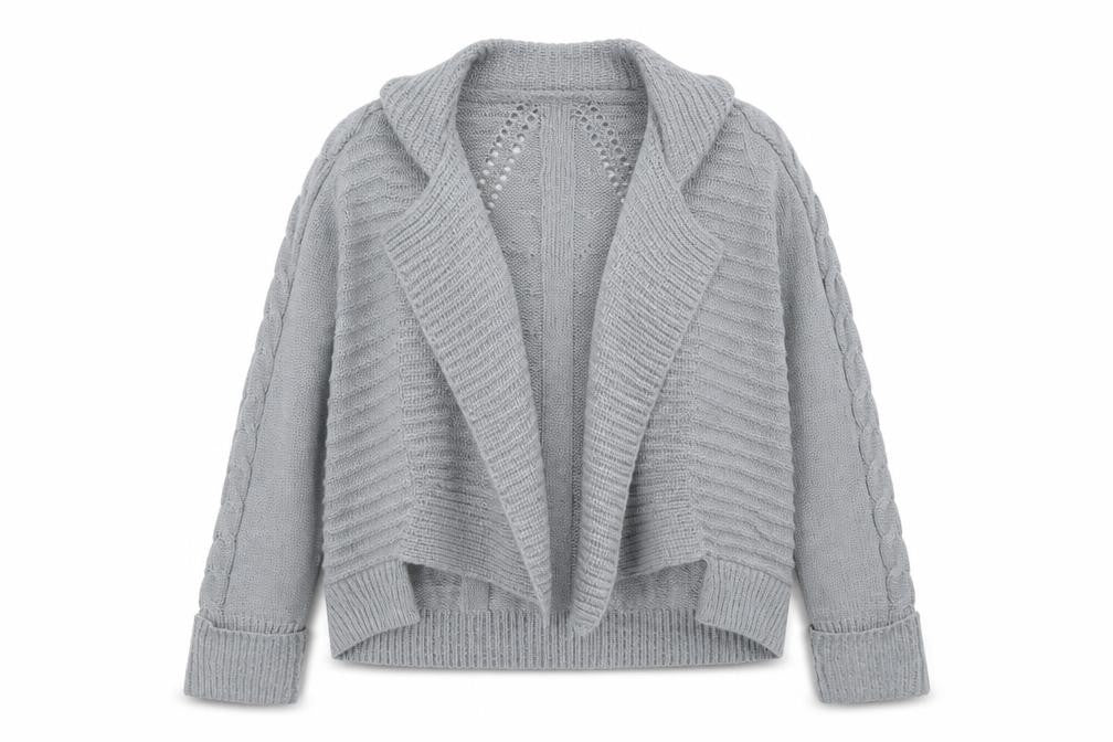 Marks and Spencer Women Grey Petite 14 Cable Knit Cardigan