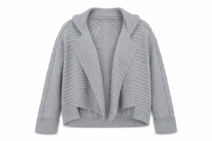 Marks and Spencer Women Grey Petite 14 Cable Knit Cardigan