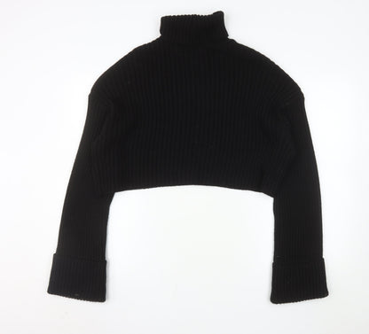 NA-KD Women's Black Roll Neck Ribbed Knit Jumper Size L