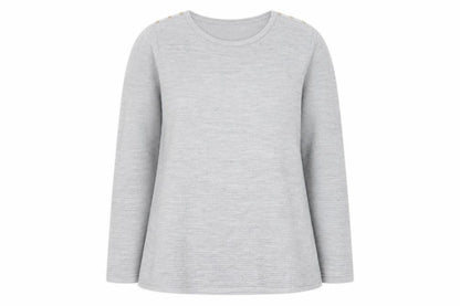 Bonmarché Women Grey Size 16 Crew Neck Button Pullover Jumper