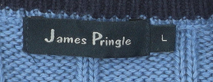 James Pringle Men's Blue Cable Knit Cardigan L Acrylic