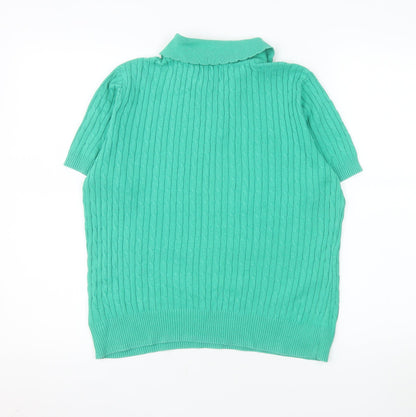 Jones New York Men's Green Cable Knit Cotton Short Sleeve Polo L