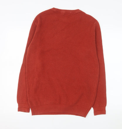 Jacamo Men's Red Cotton Waffle-Knit Crew Neck Pullover Jumper M