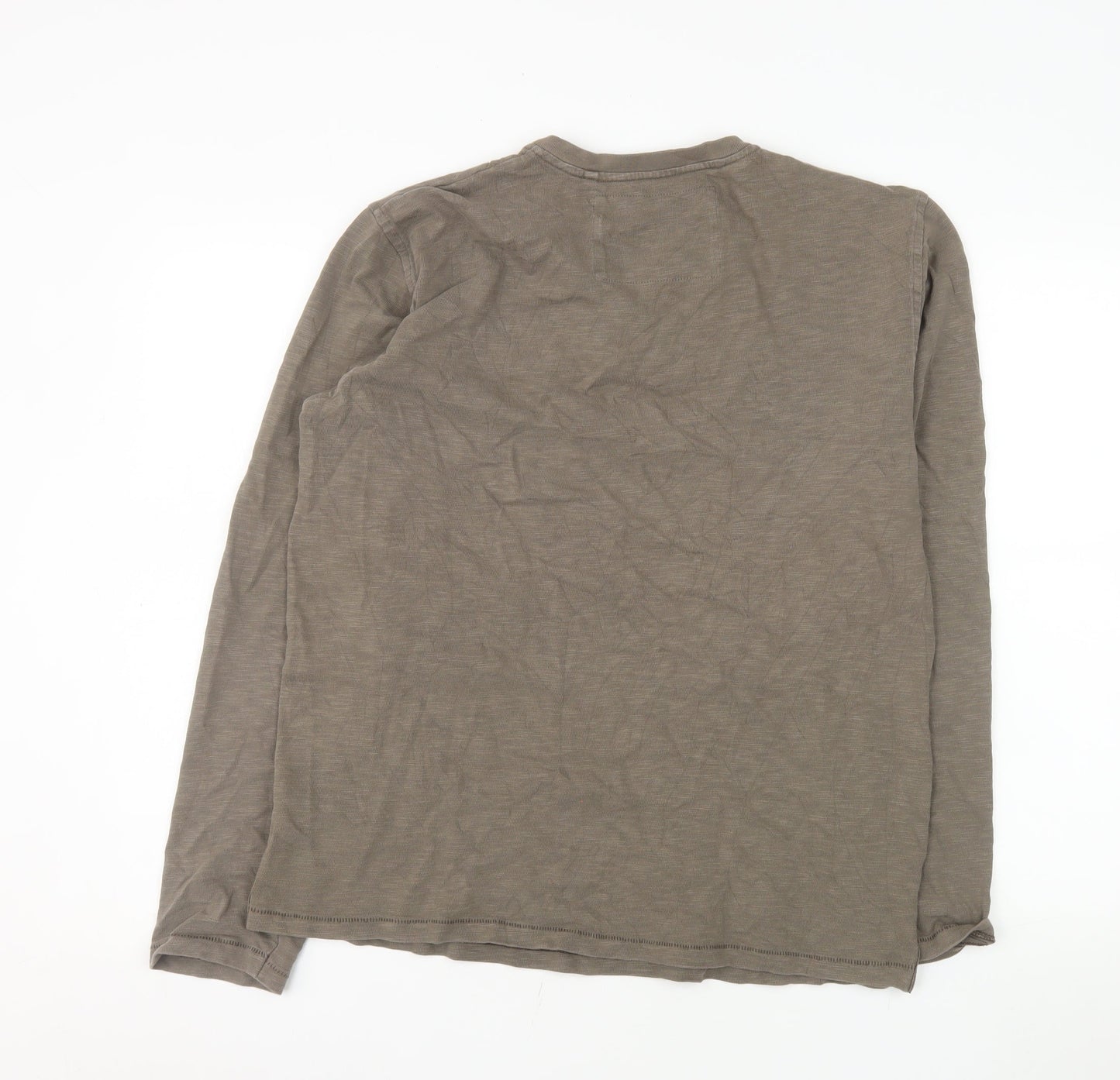 Next Men's Brown Cotton Long Sleeve Henley Top Size L