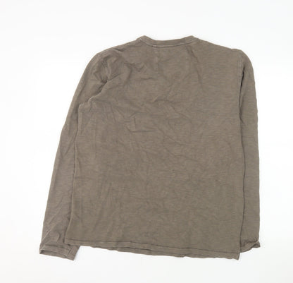 Next Men's Brown Cotton Long Sleeve Henley Top Size L