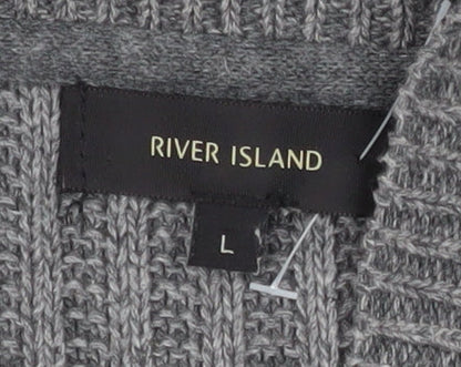 River Island Men's Grey Knit Open Cardigan Size L