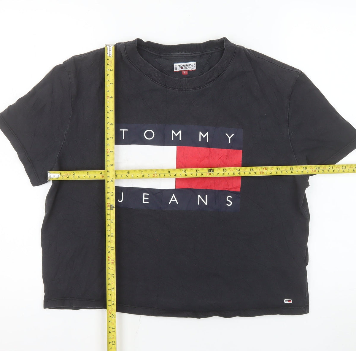 Tommy Jeans Womens Black L Basic Cotton Crew Neck T-Shirt