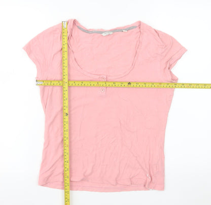 Jack Wills Womens Pink Cotton Scoop Neck Button T-Shirt UK 10