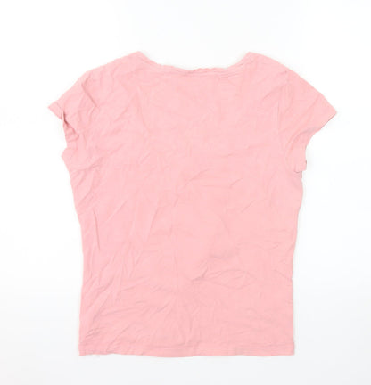 Jack Wills Womens Pink Cotton Scoop Neck Button T-Shirt UK 10