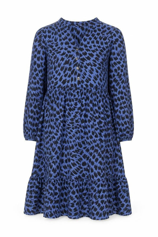 White Stuff Women's Blue Animal Print Midi A-Line Dress UK 8