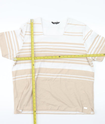 TIGI Women’s Beige White Striped Square Neck Plus Size T-Shirt 22