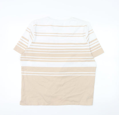 TIGI Women’s Beige White Striped Square Neck Plus Size T-Shirt 22