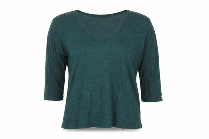 Fat Face Women's Green Sparkle 3/4 Sleeve Viscose T-Shirt UK 10