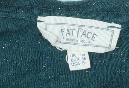 Fat Face Women's Green Sparkle 3/4 Sleeve Viscose T-Shirt UK 10