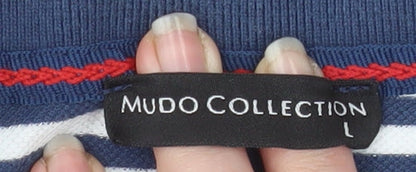 Mudo Collection Men's Blue Striped Cotton Polo Shirt Size L