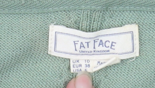 Fat Face Women's Green Cardigan UK 10 Wool Blend V-Neck Button Front