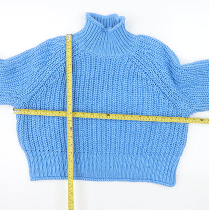 H&M Womens Blue Roll Neck Chunky-Knit Jumper Size 12