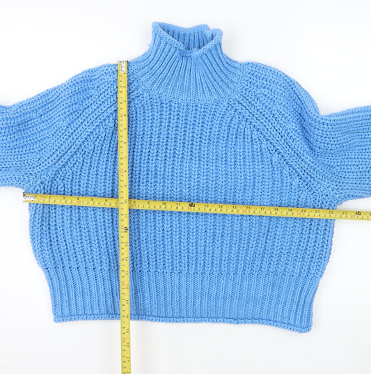H&M Womens Blue Roll Neck Chunky-Knit Jumper Size 12