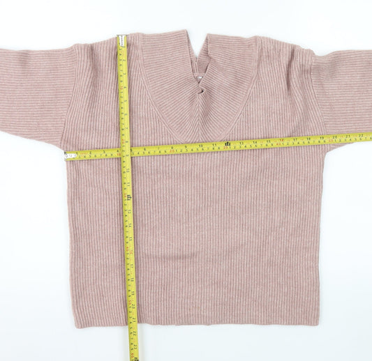 Next Womens Pink V-Neck Ribbed Knit Jumper Size 14