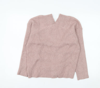 Next Womens Pink V-Neck Ribbed Knit Jumper Size 14