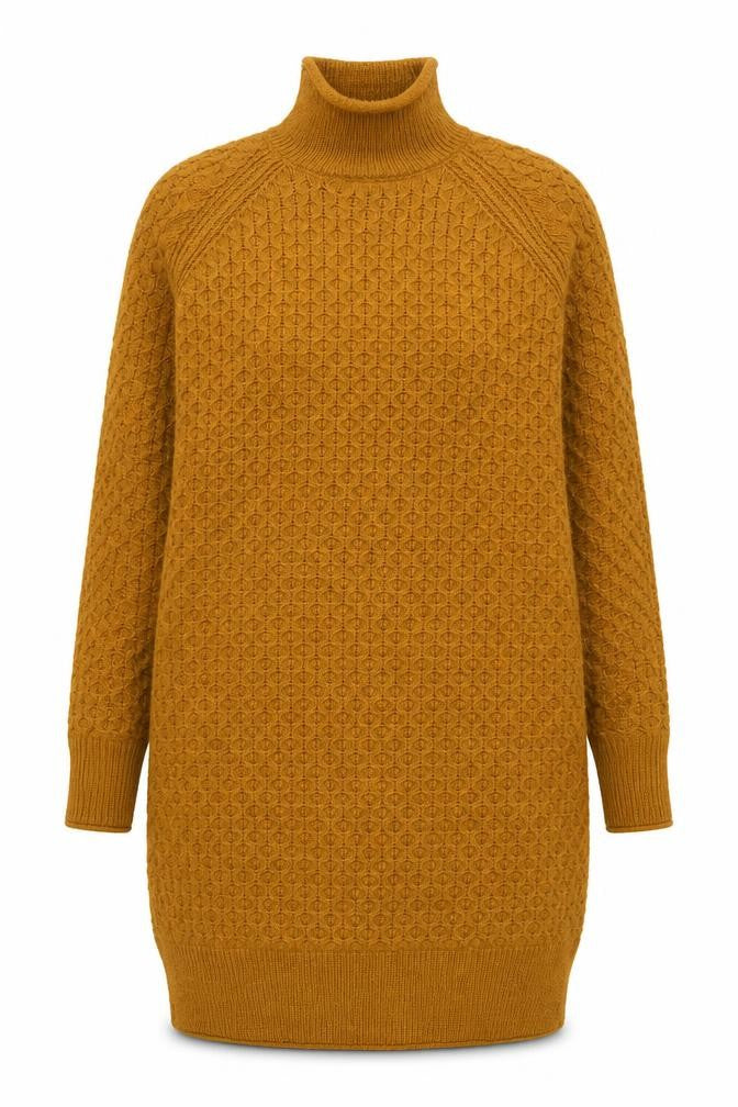 HEMA Women Brown Knit Jumper Dress M High Neck Long Sleeve