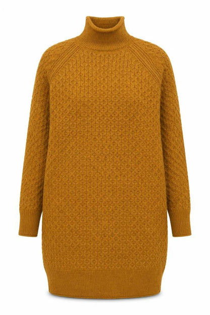 HEMA Women Brown Knit Jumper Dress M High Neck Long Sleeve