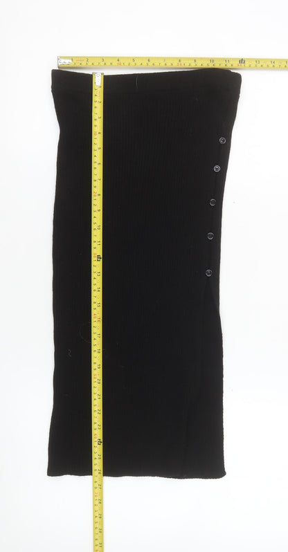Boohoo Women's Black Ribbed Midi Button Pencil Skirt Size M