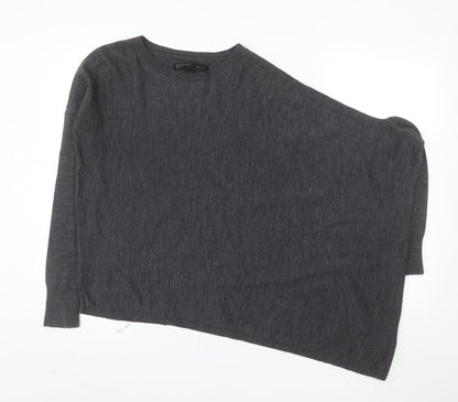 AllSaints Women’s Grey Merino Wool Asymmetrical Jumper Size S