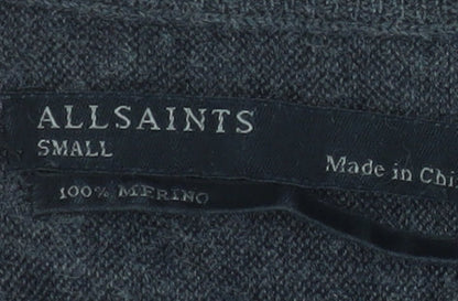 AllSaints Women’s Grey Merino Wool Asymmetrical Jumper Size S