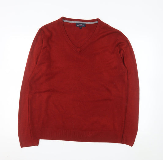 EAST Men's Red Acrylic V-Neck Pullover Jumper Size L