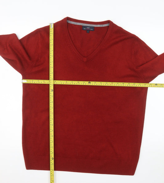 EAST Men's Red Acrylic V-Neck Pullover Jumper Size L