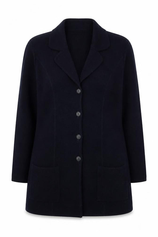 Marks and Spencer Women Black Wool Blend Mid-Length Blazer UK 14