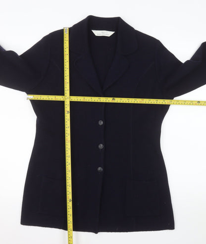 Marks and Spencer Women Black Wool Blend Mid-Length Blazer UK 14