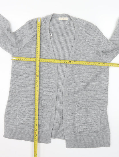 Fat Face Women Grey Cardigan Size 10 Knit Open Front Pockets