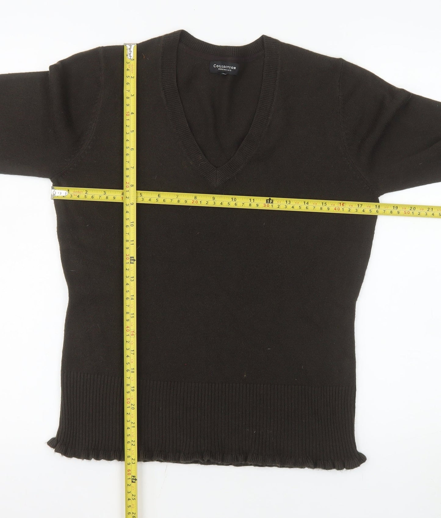 Debenhams Women Brown V-Neck Acrylic Jumper Size 12