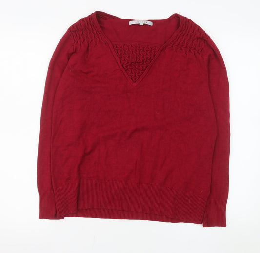 Chesca Women Red Viscose Knit V-Neck Long Sleeve Tunic Top Size 2