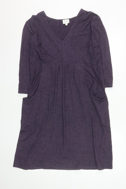 Kaliko Women’s Purple Striped Jersey V-Neck Shift Dress Size 14