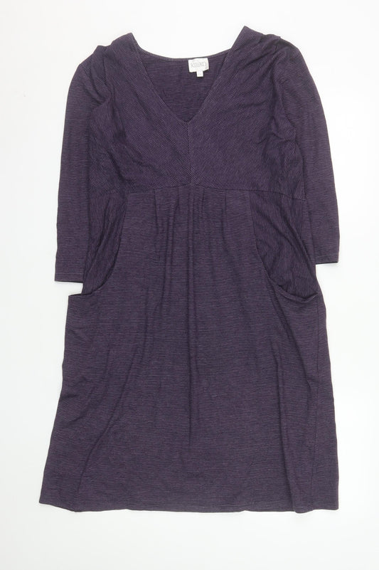 Kaliko Women’s Purple Striped Jersey V-Neck Shift Dress Size 14